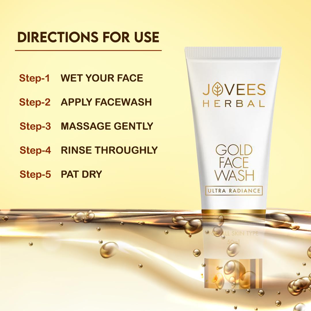 Jovees Ultra Radiance Gold Face Wash (100ml) Gives Nourished & Hydrated Skin | Reduce Dark Spot And Improves Skin Texture | Anti - Ageing For All Skin Types | Daisy Flower & Beet Root Extract