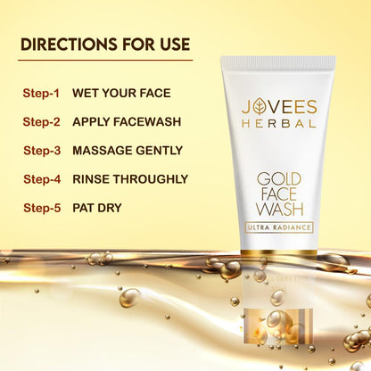 Jovees Ultra Radiance Gold Face Wash (100ml) Gives Nourished & Hydrated Skin | Reduce Dark Spot And Improves Skin Texture | Anti - Ageing For All Skin Types | Daisy Flower & Beet Root Extract