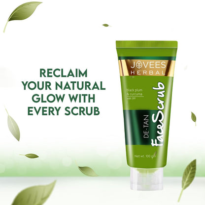 Jovees Detan Face Scrub With SPF (100gm) Contains Turmeric, Aloe Vera, Black Plum Extracts | Gently Removes Dead Skin | Removes Tanning | For All Skin Types