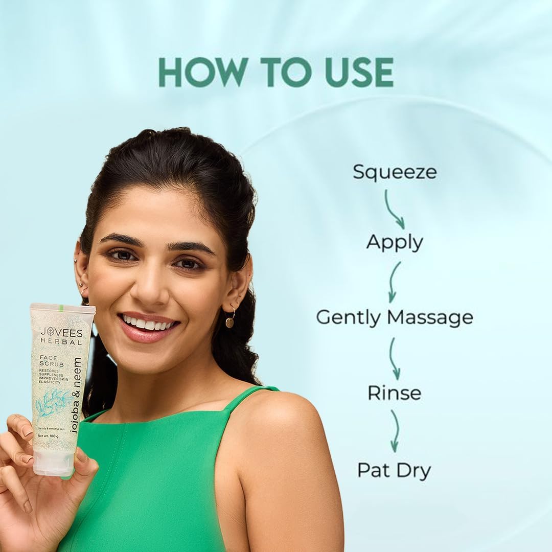 Jovees Herbal Jojoba & Neem Face Scrub (50gm) With Neem & Wheatgerm Extract | Gently Removes Dead Skin | Reduces Signs Of Premature Ageing | For Oily & Sensitive Skin