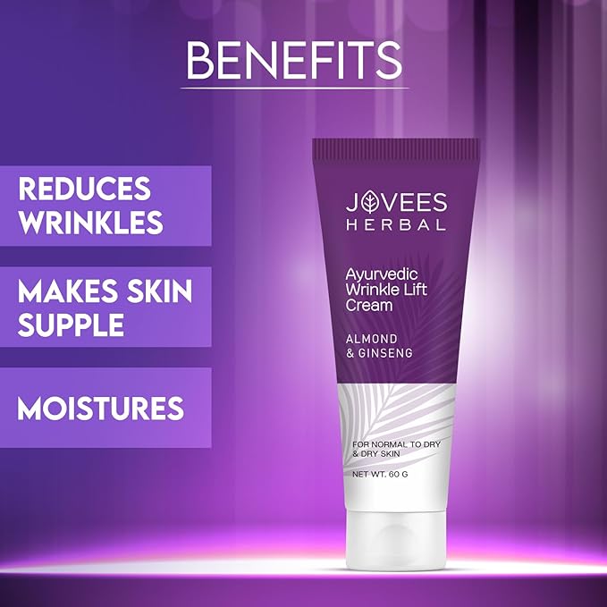 Jovees Almond & Ginseng Wrinkle Lift Face Cream (60gm) Reduce Wrinkles Anti - Wrinkle & Anti - Ageing Face Cream | Olive Oil, Sunflower Oil | All Skin Types