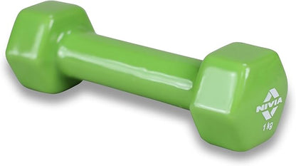 Nivia Vinyl Dumbbells of 2Kg (4.4LB) Includes 2 Dumbbells of 1Kg (2.2LB) | Green | Material : Vinyl Coat on Iron | For Men and Women to do Strength & Fitness Training