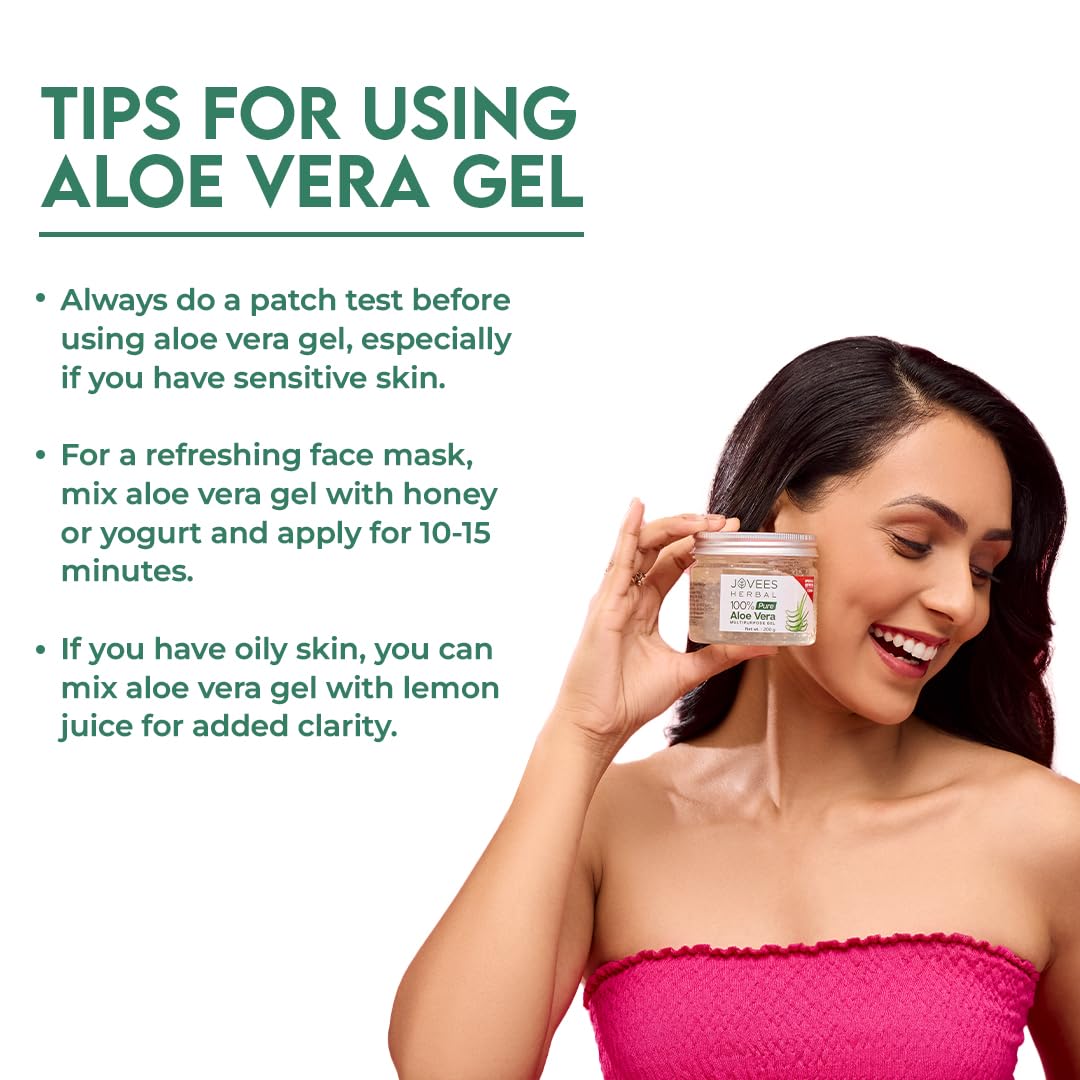 Jovees 100% Pure Aloe Vera Multipurpose Gel (200gm) For Face , Skin & Hair | For Both Men & Women | No Parabens, Mineral Oils, Silicones & Synthetic Color | Lightweight | All Skin Types