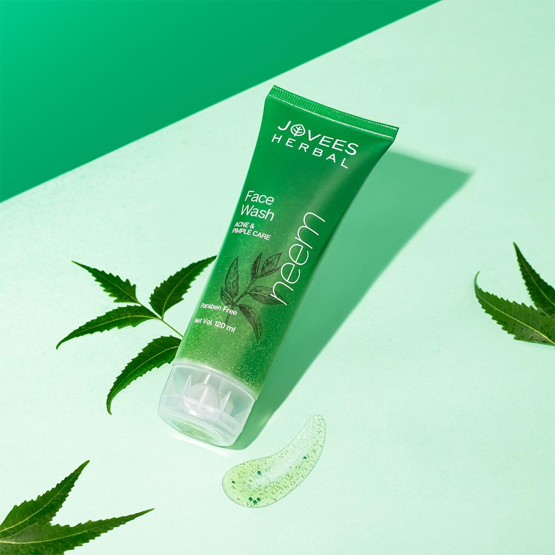 Jovees Herbal Neem Face Wash With Neem & Tea Tree Extracts (120ml) For Oily & Acne Prone Skin | Deep Cleansing | Oil Control | Remove Impurities | Prevents Pimples | All Type Skin | For Men & Women