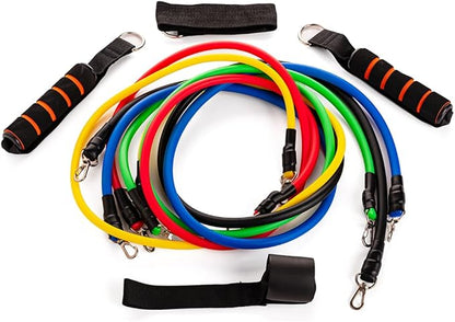 Endless EL1043 Toning Tubes Set of 5 with Different Resistance Levels  | Material : Natural Latex | With Door Anchor, Handles, Waterproof Carry Bag, Leg Ankle Straps for Men and Women