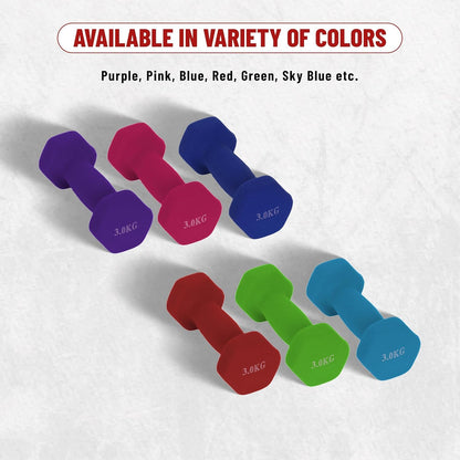 Endless Neoprene Coated Fixed Dumbbell for Gym Exercises | Material: Iron with Vinyl Coat | Weights for Women and Men | Colour: Multicoloured