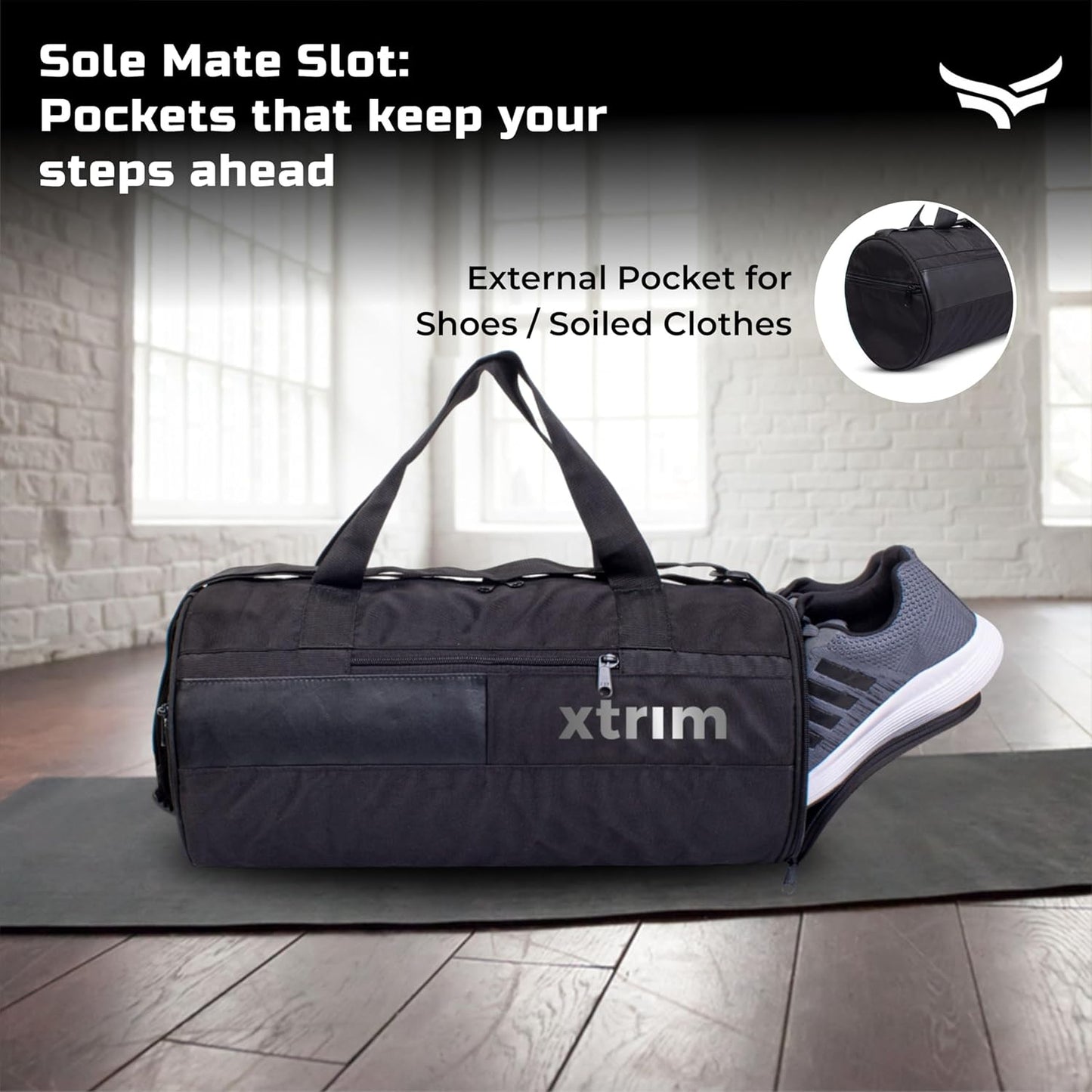 Xtrim Duffle Bags, Gym Bags for Men and Women, Mini Sports Bag, Kit Bag, Small Travel Bag for Men, Duffle Bag for Gym with Shoe Compartment (Black, 35L)