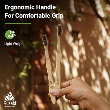 Rusabl Organic Bamboo Toothbrush for Adults (Pack of 4) Manual, Charcoal Activated Soft Bristles, Identification Marks, Biodegradable, Anti-Bacterial, Eco-friendly, Natural