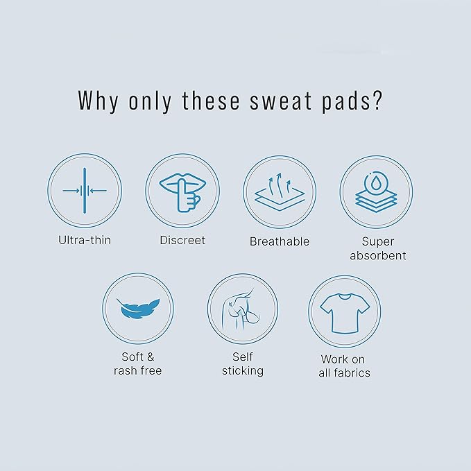 List of features of sweat pads on a light blue background