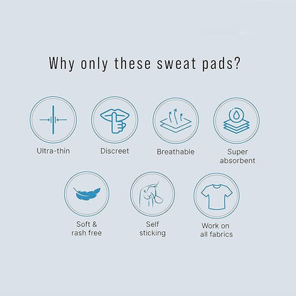 List of features of sweat pads on a light blue background