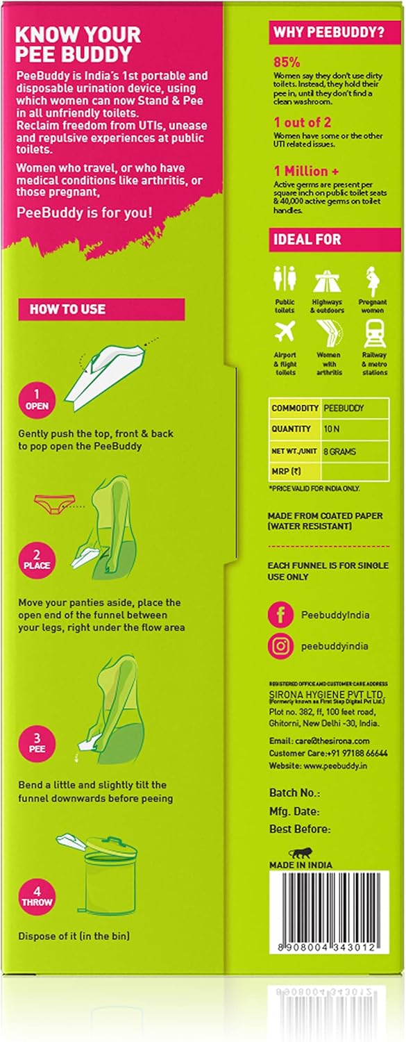 PEE BUDDY Funnels Female Urination Device | No Mess Disposable Urinal Funnel | Travel, Camping, Hiking, Festivals, and Outdoor Activities | Paper Based Stand and Pee Funnel for Women, Girls