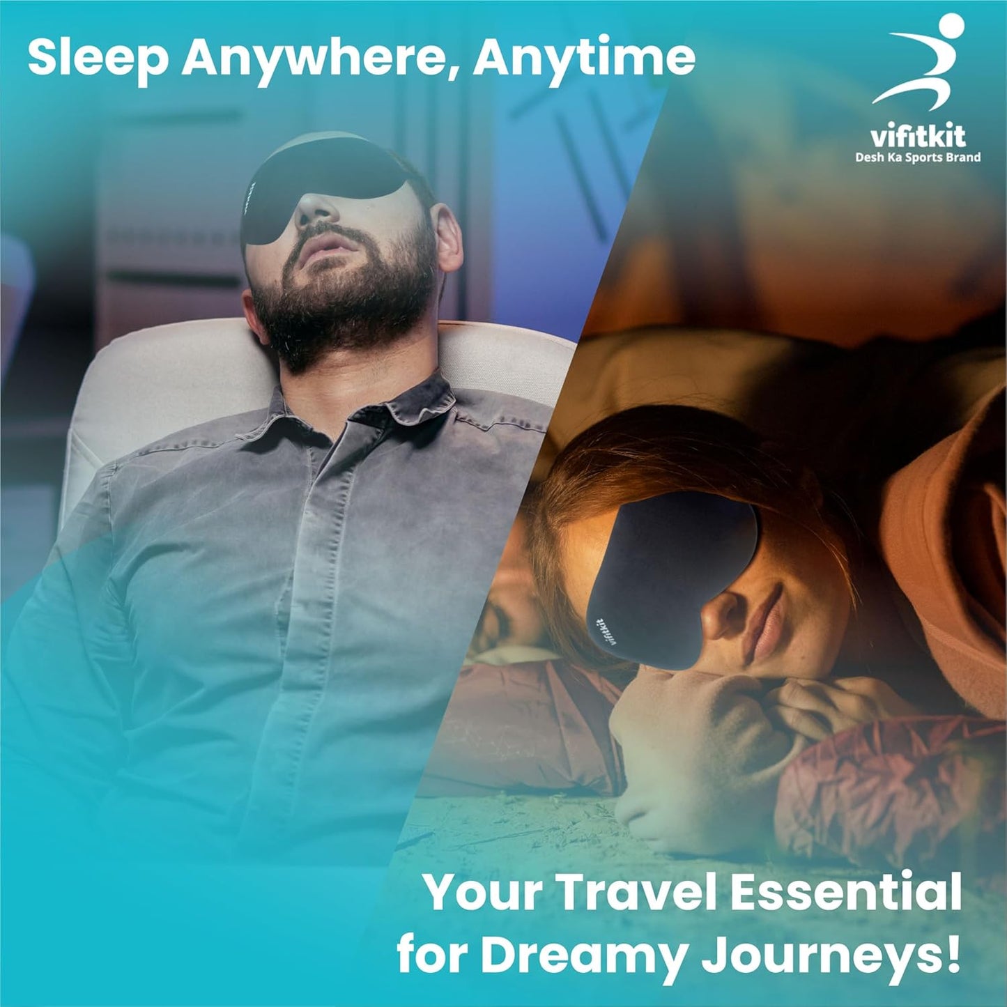 VFK Eye Mask For Sleeping With Adjustable Strap, Premium Sleeping Mask for Men, Women and Kids, Blind Fold For Comfortable Sleep, Travelling Sleep Mask, Sleeping Eye Mask (Black)