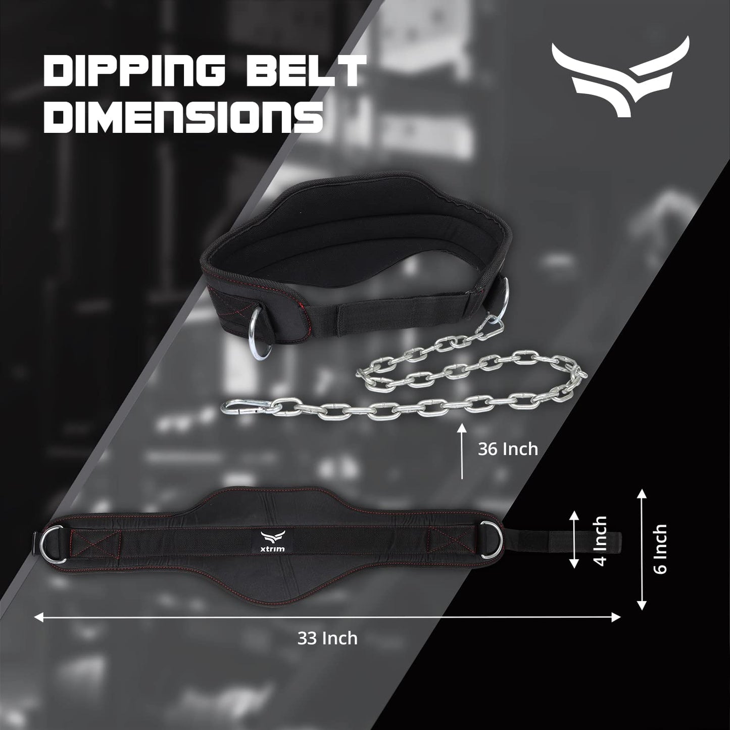 XTRIM Unisex Dipping Belt with Adjustable 36-inch Heavy-duty Steel Chain for Gym & Fitness Workout and Strength Training, Contoured-Shape, Carabiner Mechanism (Black)