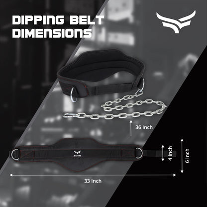 XTRIM Unisex Dipping Belt with Adjustable 36-inch Heavy-duty Steel Chain for Gym & Fitness Workout and Strength Training, Contoured-Shape, Carabiner Mechanism (Black)