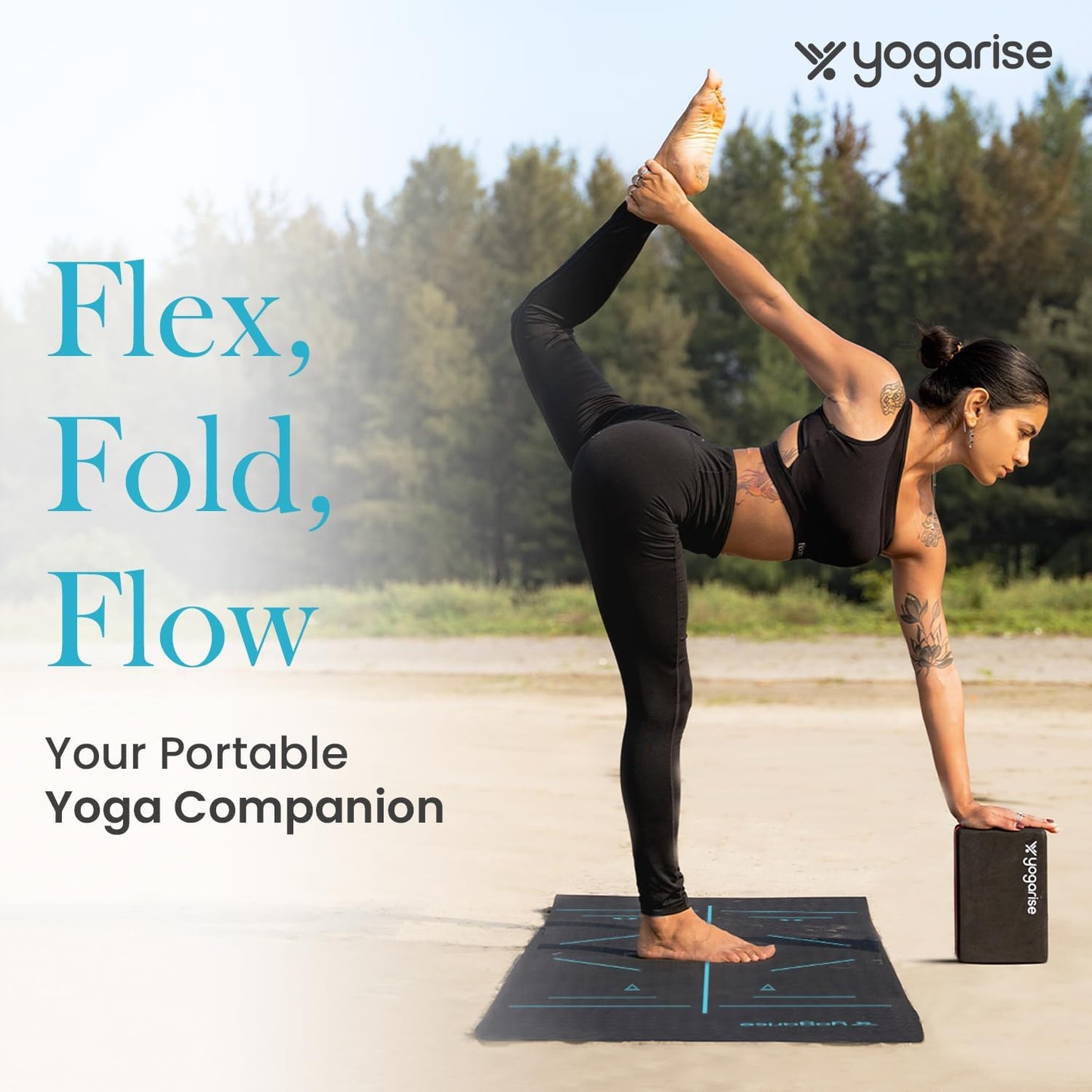 Yogarise NBR Yoga Mat with Sleek 2-in-1 Yoga Strap for Men and Women, Non-Slip Texture, Extra Wide & Thick Exercise Mat For Home, Pilates, Gym & Fitness (Blue & Black)