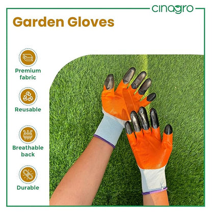 Cinagro Garden Gloves for Gardening Work, Durable Hand Gloves for Home Garden Use, Essential Gardening Accessories for Plant Care, Digging, Weeding & Outdoor Tasks, Reusable Protective Gloves (Orange)