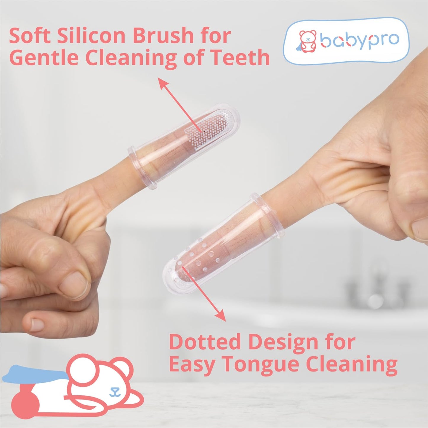 BabyPro Baby Finger Toothbrush with Storage Case, Premium Silicone Toothbrush with Soft Bristles for Babies, Tongue Cleaner for Kids, Food-Grade, BPA-free, Non-Toxic (White)