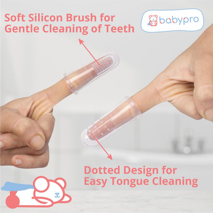 BabyPro Baby Finger Toothbrush with Storage Case, Premium Silicone Toothbrush with Soft Bristles for Babies, Tongue Cleaner for Kids, Food-Grade, BPA-free, Non-Toxic (White)