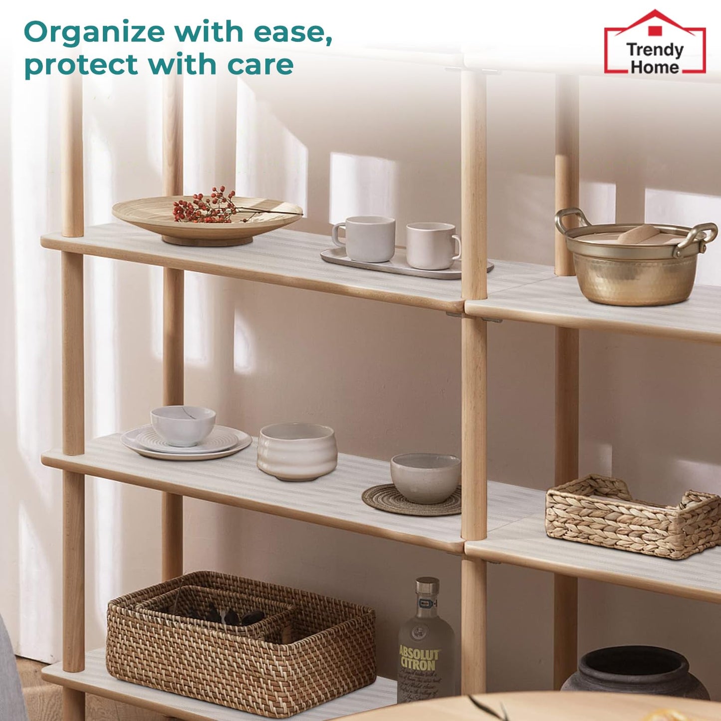 Senego Multipurpose Anti-Slip Mat for Kitchen (45 cm x 5 m), Food Grade & Washable, Mat for Fridge, Shelves, Cupboards, EVA Shelf Liner Sheet for Drawers & Wardrobe (Stripe Texture, White)