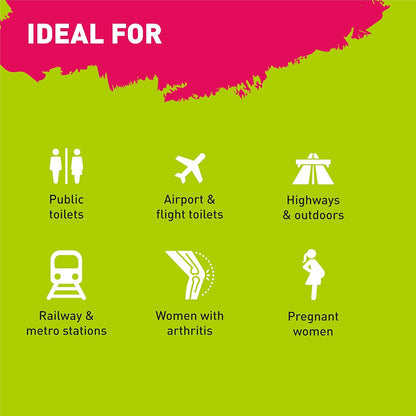 Green background with pink top section displaying icons and text about product suitability for various scenarios.