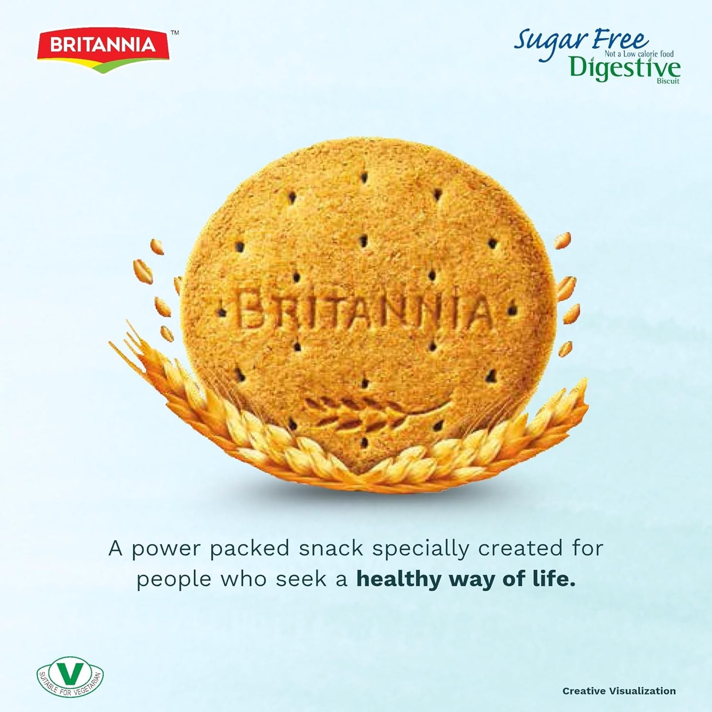BRITANNIA Digestive Sugar Free Biscuits | Whole Wheat Flavor Cookies - Breakfast & Tea Time Healthy Snacks (Pack of 1) (350g)
