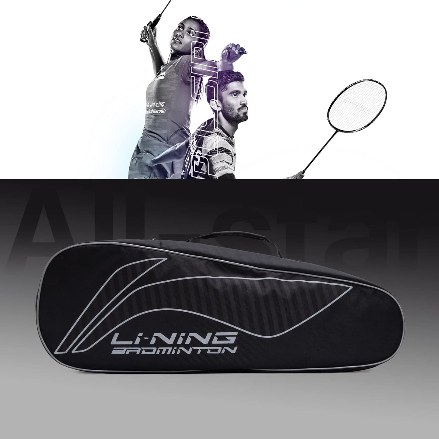 Li-Ning All Star Single Zip Polyester Badminton Kit Bag (Black , Large)  | Dedicated Compartments | Unisex - Men, Boys, Girls, Women