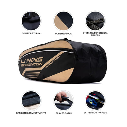 Li-Ning Hot Shot Triple Zipper Polyester Badminton Kit Bag | Easy - Access Compartments | Spacious | Unisex - Men, Boys, Girls, Women