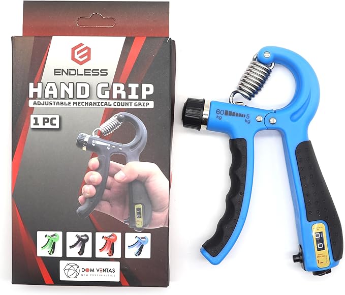 Endless EL1041 Adjustable Hand Grip Strengthener from 5 Kg to 60 Kg Resistance Level with Counter | Assorted | Exercise Equipment to Use in Home and Gym for Forearm and Finger Power Gripper Exercises