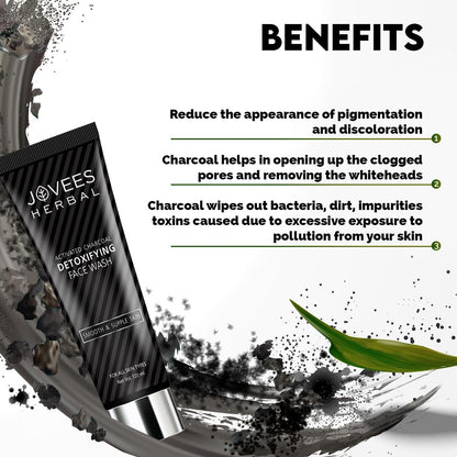 Jovees Activated Charcoal Detoxifying Face Wash (120ml) Anti Pollution | Deep Pore Cleansing | Oil Control | Removes Dirt & Impurities | Smooth Suitable for Acne Prone Skin | All Skin Types