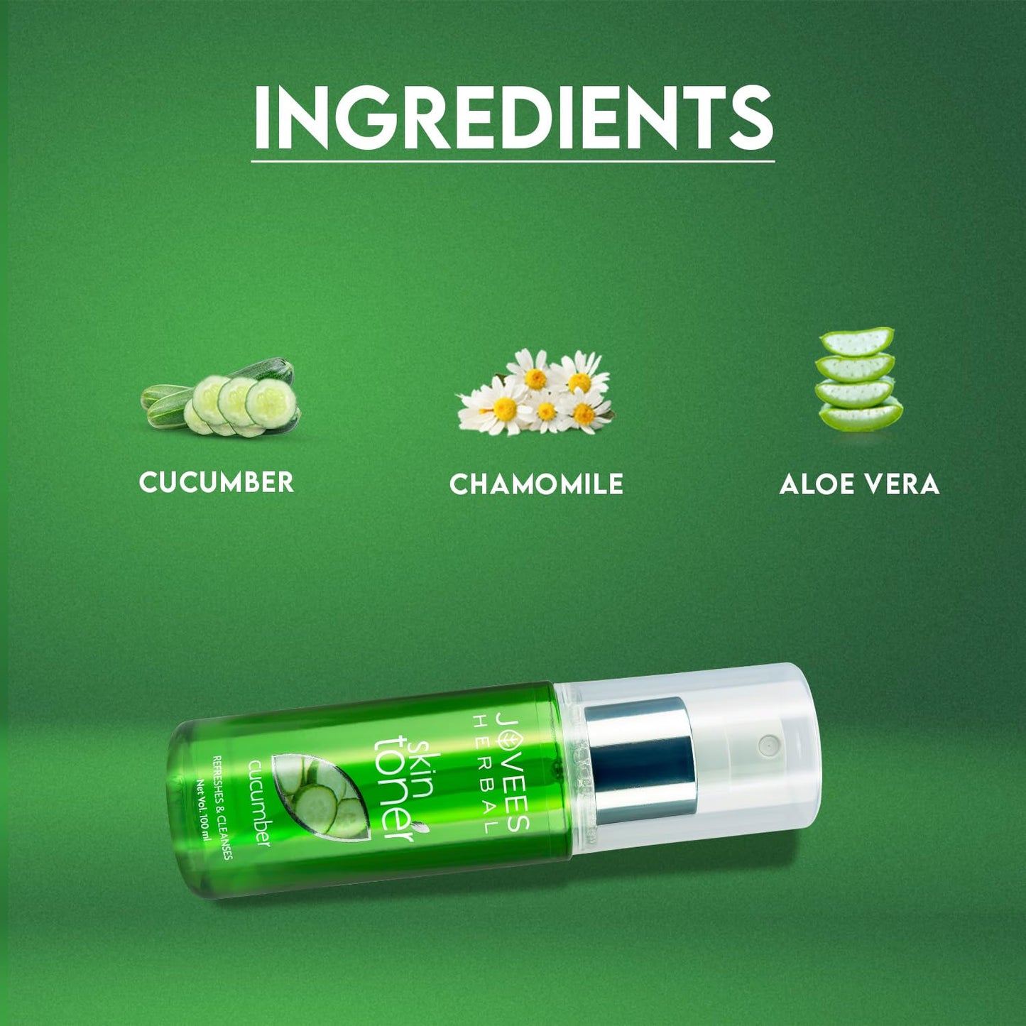 Jovees Herbal Cucumber Skin Toner (100ml) Toner for Oily & Acne Prone Skin | Cleansing Hydrating And Pore Tightening | 100% Natural | Aloe Vera | Paraben & Alcohol Free | All Skin Types