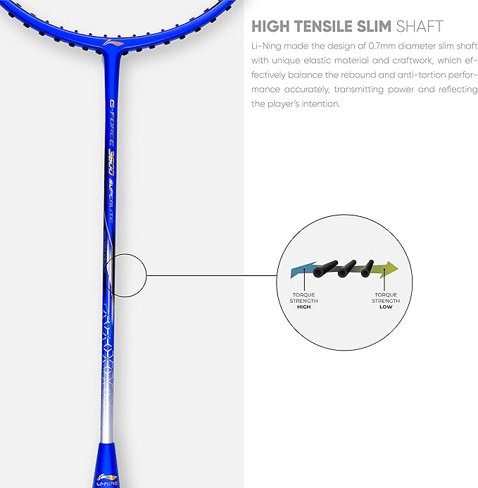 Li-Ning G-Force Superlite 3600 Carbon Fibre Unstrung Badminton Racket with Free Full Cover (Blue / Yellow)