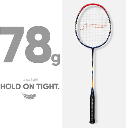 Li-Ning G - Force 3500 Superlite Carbon Fibre Strung Badminton Racket with Full Racket Cover (Navy/Red) | For Intermediate Players | 78 grams | Maximum String Tension - 32lbs