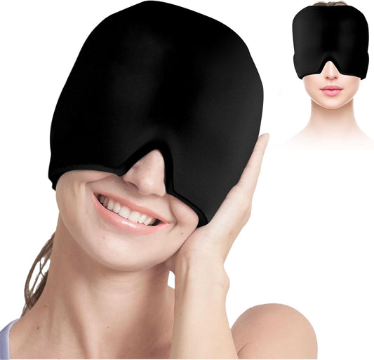 Endless Migraine Relief Cap - Stretchable Ice Head Wrap for Cold & Hot Therapy | Reusable Gel Pack for Tension, Stress, Puffy Eyes, Sinus, and Headache Relief | Wearable Black Hat