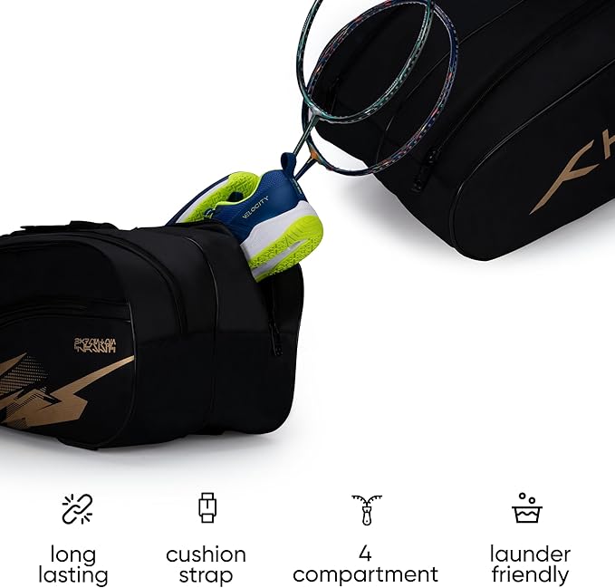 HUNDRED Cosmogear Badminton Kit-Bag | Unisex | Material: Polyester | Double Zipper Bag with Front Zipper Pocket