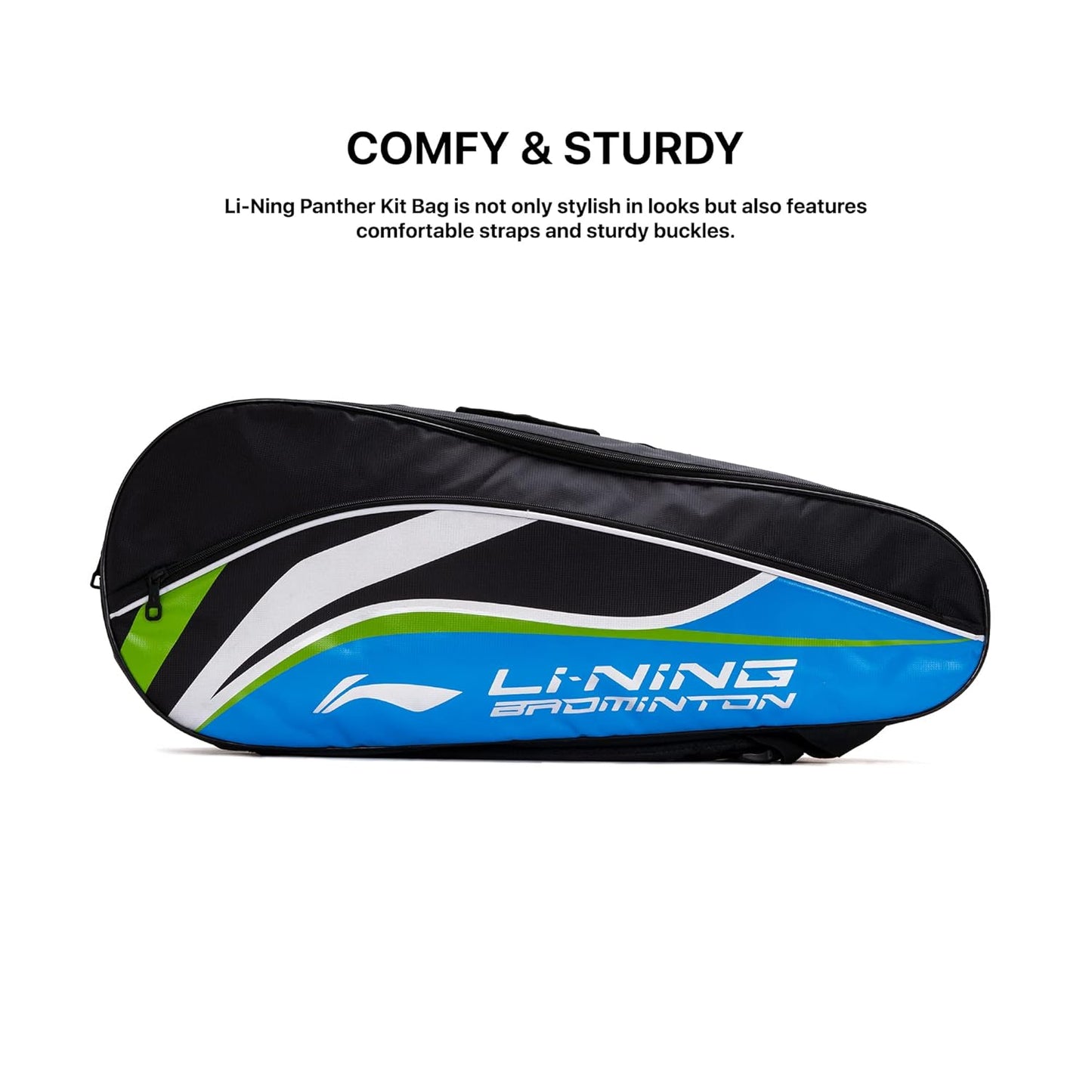 Li-Ning Panther Double Zipper Polyester Badminton Kit Bag (Black/Blue, Large)  | Stash pocket | Ample storage | Unisex - Men, Boys, Girls, Women