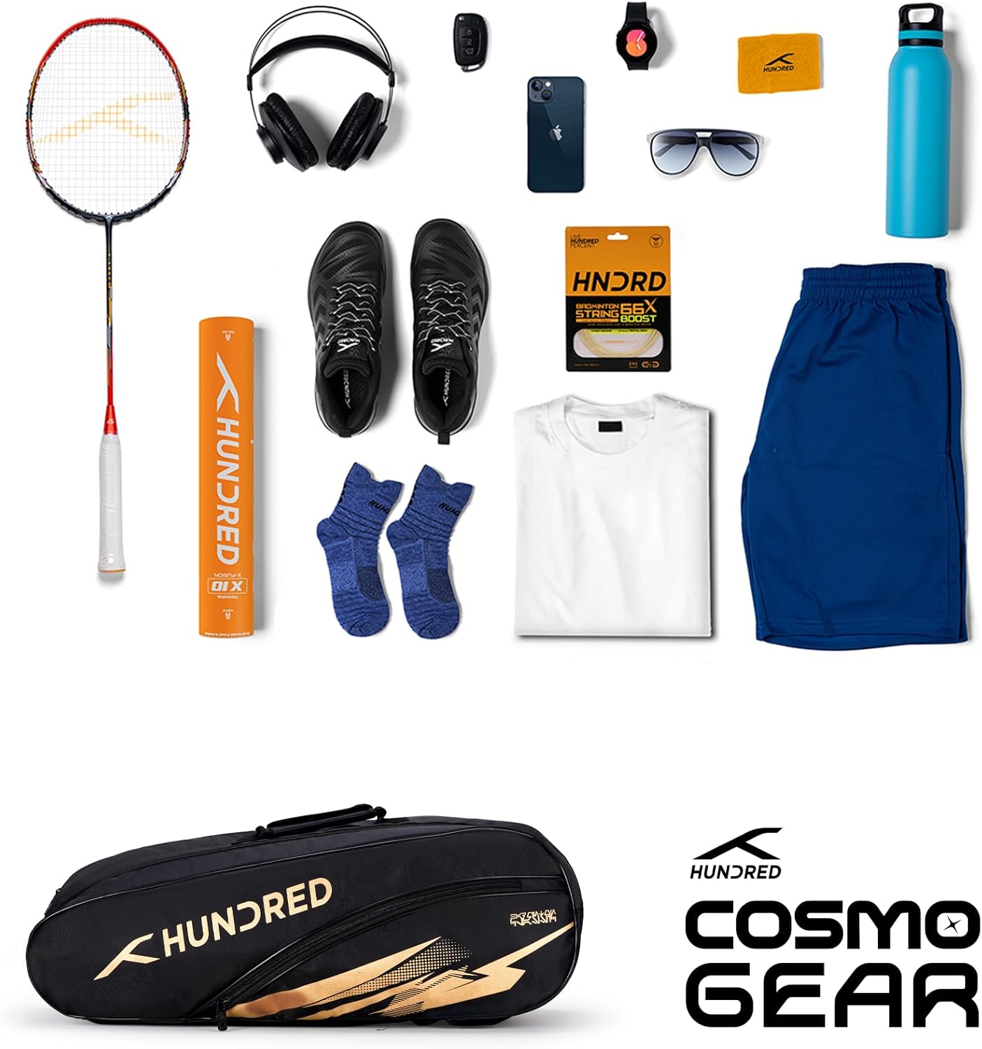 HUNDRED Cosmogear Badminton Kit-Bag | Unisex | Material: Polyester | Double Zipper Bag with Front Zipper Pocket