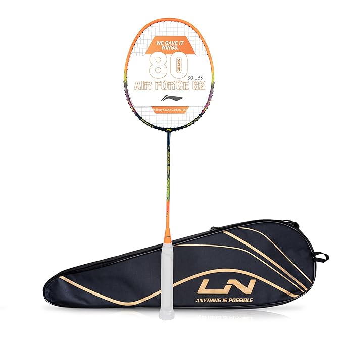 Li-Ning Air Force 80 Lite Carbon Fibre Strung Badminton Racket with Full Racket Cover | For Intermediate Players | 80 grams | Maximum String Tension - 30lbs