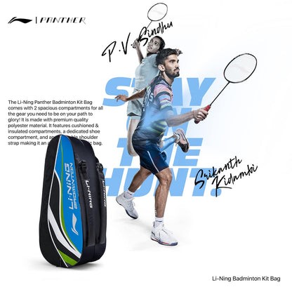 Li-Ning Panther Double Zipper Polyester Badminton Kit Bag (Black/Blue, Large)  | Stash pocket | Ample storage | Unisex - Men, Boys, Girls, Women