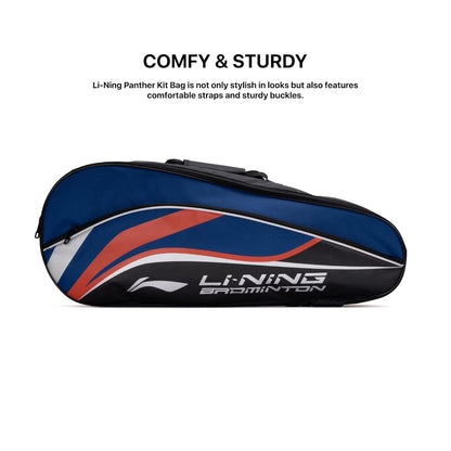 Li-Ning Panther Double Zipper Polyester Badminton Kit Bag | Stash Pocket | Ample Storage | Unisex - Men, Boys, Girls, Women