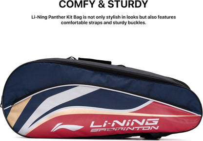 Li-Ning Panther Double Zipper Polyester Badminton Kit Bag | Stash pocket | Ample storage | Unisex - Men, Boys, Girls, Women