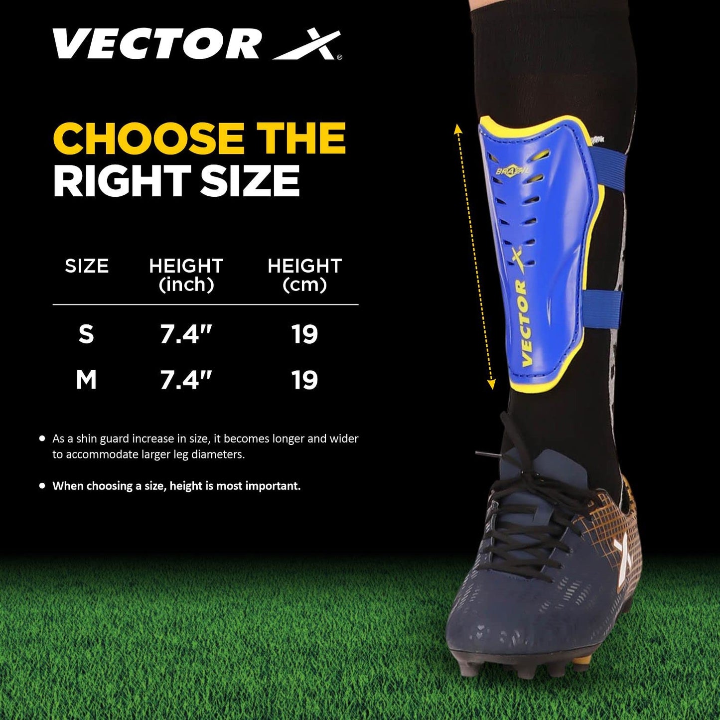 Vector X Football Shinguard with Adjustable Velcro for Boys Kids ( Blue/Yellow, Small/Medium)  | for Football Games Matches, Training | Light Weight & Breathable