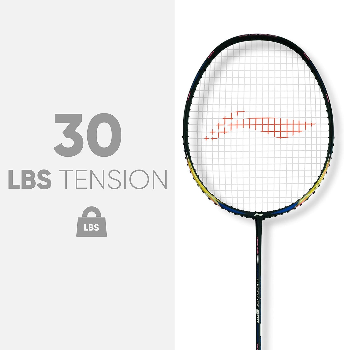 Li-Ning Wind Lite 900 Carbon Fibre Strung Badminton Racket with Full Cover