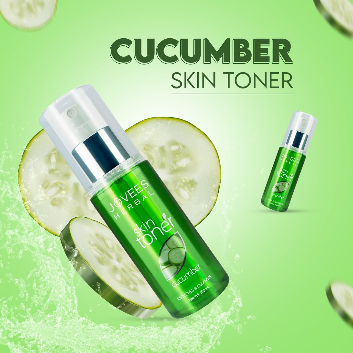 Jovees Herbal Cucumber Skin Toner (100ml) Toner for Oily & Acne Prone Skin | Cleansing Hydrating And Pore Tightening | 100% Natural | Aloe Vera | Paraben & Alcohol Free | All Skin Types