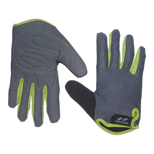 Nivia Cross Training Full Finger Gym Gloves (Grey/Green, Size - Medium) | Material - Leather | Perfect for Weight Lifting | Training Gym Workout | Crossfit | Pull-ups | Strong Grip Gym Gloves