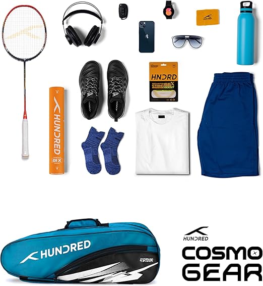 HUNDRED Cosmogear Badminton Kit-Bag | Unisex | Material: Polyester | Double Zipper Bag with Front Zipper Pocket