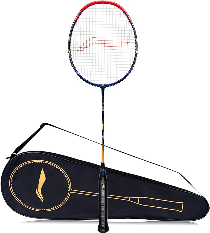 Li-Ning G - Force 3500 Superlite Carbon Fibre Strung Badminton Racket with Full Racket Cover (Navy/Red) | For Intermediate Players | 78 grams | Maximum String Tension - 32lbs