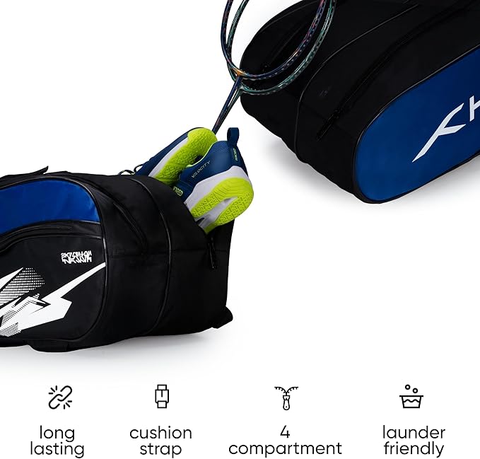 HUNDRED Cosmogear Badminton Kit-Bag | Unisex | Material: Polyester | Double Zipper Bag with Front Zipper Pocket