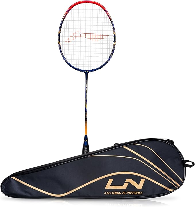 Li-Ning G - Force 3500 Superlite Carbon Fibre Strung Badminton Racket with Full Racket Cover (Navy/Red) | For Intermediate Players | 78 grams | Maximum String Tension - 32lbs