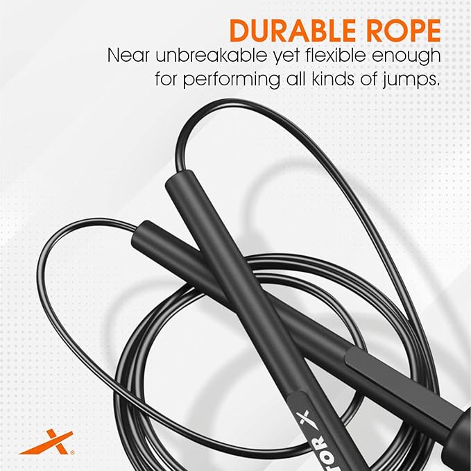 Vector X VXF 684 Skipping Rope, Jumping Rope, Skip Rope for Men & Women (Black, Free Size -Adjustable) | Material -Nylon | For Cardio Workout | Warmup | Weight Loss | Training | Exercise Rope