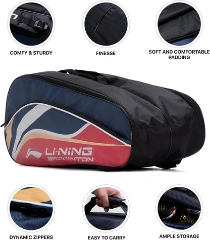 Li-Ning Panther Double Zipper Polyester Badminton Kit Bag | Stash pocket | Ample storage | Unisex - Men, Boys, Girls, Women